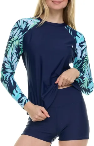Hurley Womens Two Piece Rash Guard & Swim Shorts, Long Sleeve Swim Shirt, Quick Dry Swimsuits UPF 50  SPF Sun & UV Protection