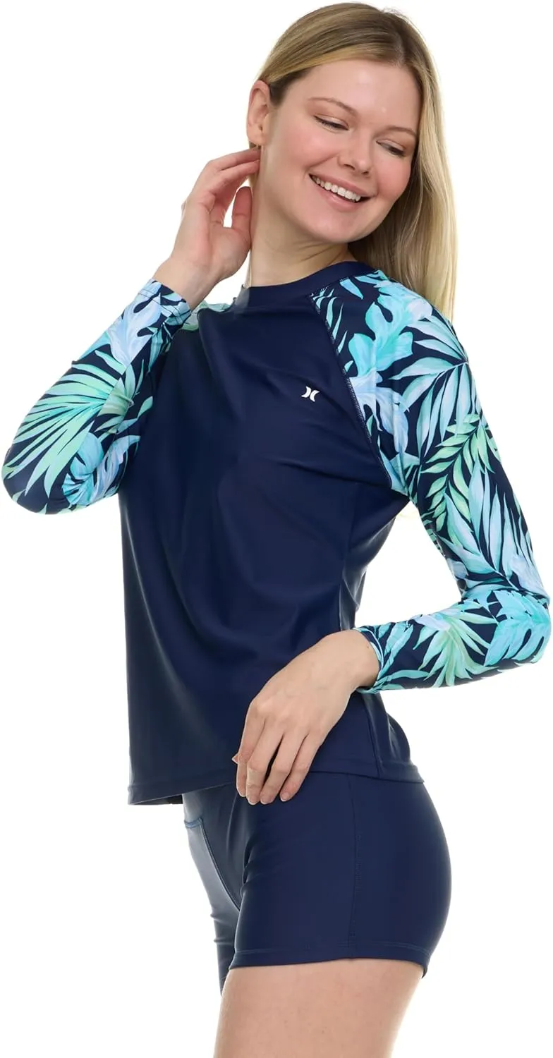 Hurley Womens Two Piece Rash Guard & Swim Shorts, Long Sleeve Swim Shirt, Quick Dry Swimsuits UPF 50  SPF Sun & UV Protection