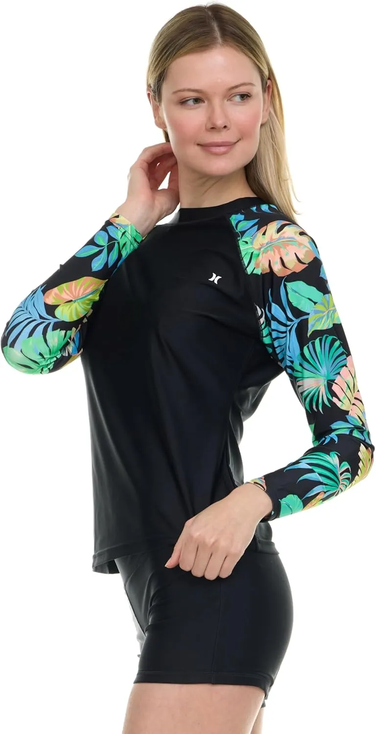 Hurley Womens Two Piece Rash Guard & Swim Shorts, Long Sleeve Swim Shirt, Quick Dry Swimsuits UPF 50  SPF Sun & UV Protection