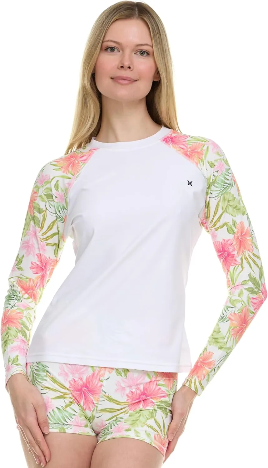 Hurley Womens Two Piece Rash Guard & Swim Shorts, Long Sleeve Swim Shirt, Quick Dry Swimsuits UPF 50  SPF Sun & UV Protection