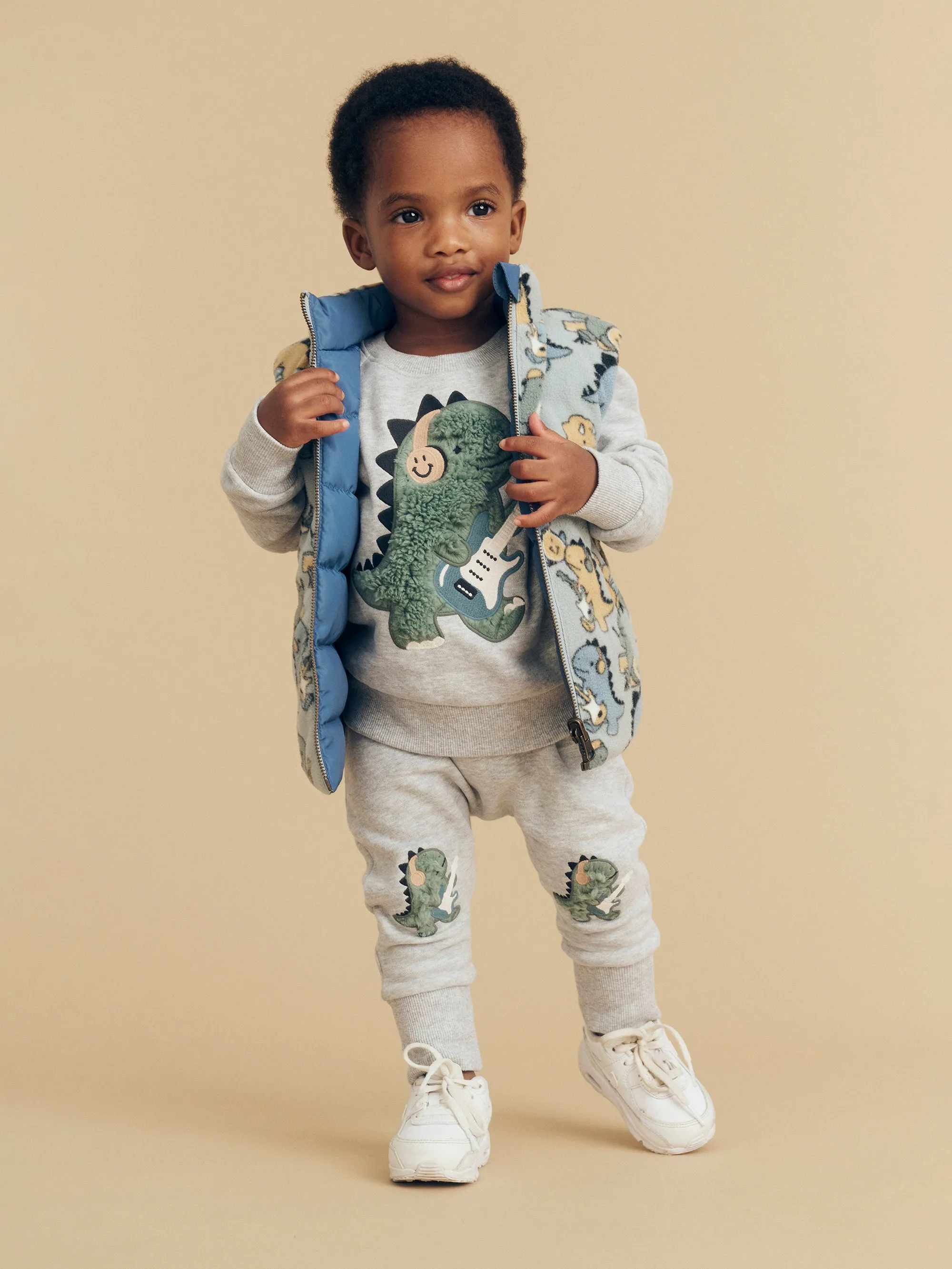 Huxbaby Dino Band Reversible Fleece Vest Night