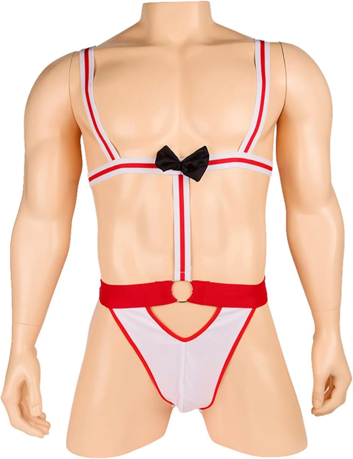 JEShifangjiusu Men Collared Bow Tie Bodysuit Sexy Mankini Briefs Suspender Swimsuit Costume Swimwear Thong Underwear