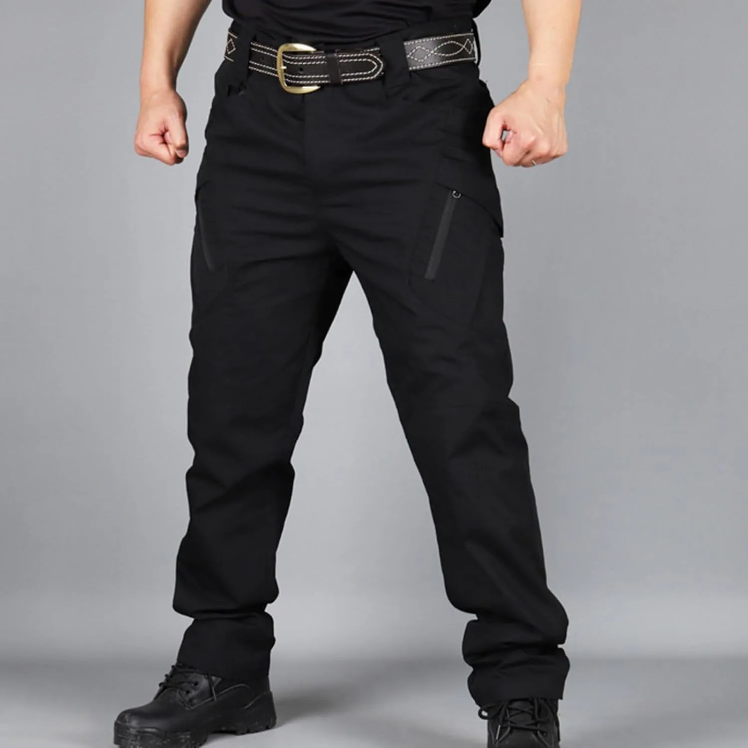 Joggers Pants Man Regular Big and Tall Solid Twill Cargo Pants Multi Pockets Work Utility Straight Legs Trousers