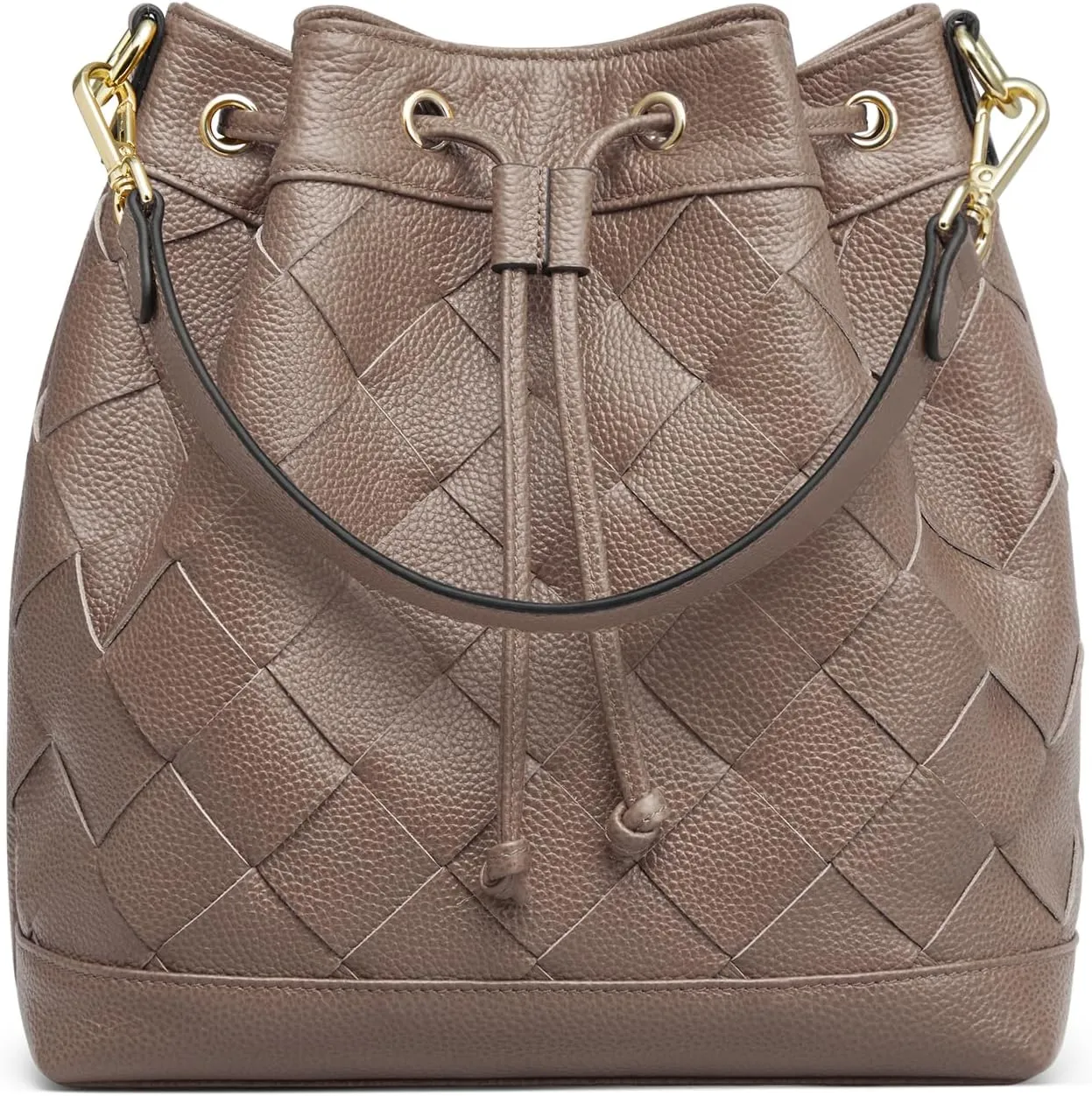 Kattee Woven Leather Bucket Bags for Women, Drawstring Crossbody Hobo Purses and Shoulder Handbags with 2 Straps