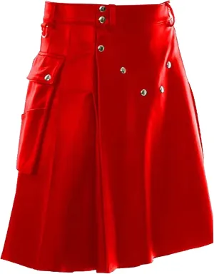 Kilt for Men Solid Color Faux Leather Heavyweight Scottish Festival Dress Pocket Loose Fit Medieval Pleated Skirts