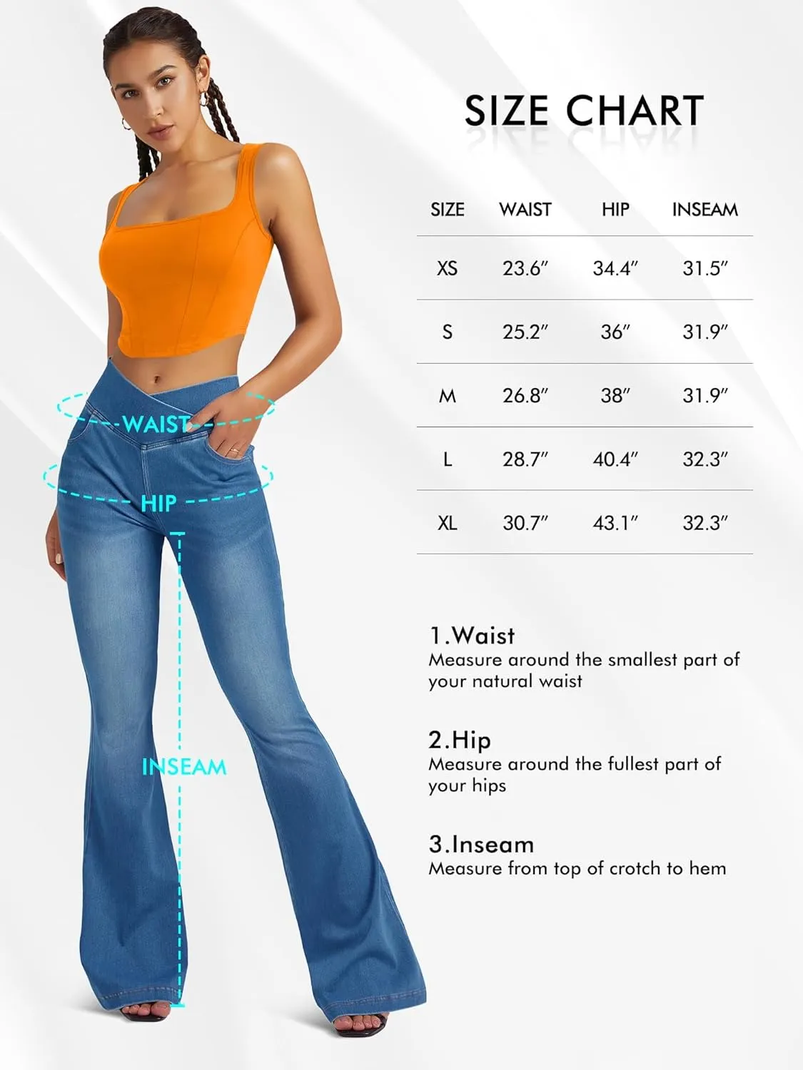 Knit Stretchy Jean Leggings for Women with Crossover High Waisted Bell Bottom Yoga Pants Flare Leggings with Pockets