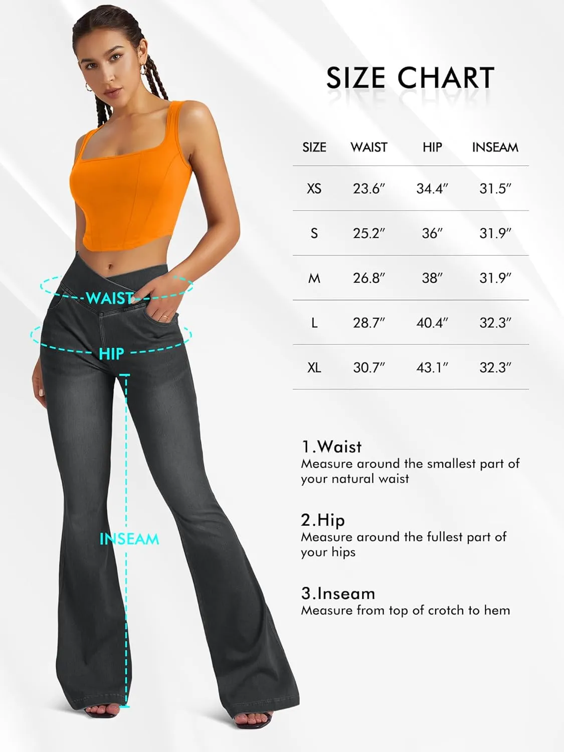 Knit Stretchy Jean Leggings for Women with Crossover High Waisted Bell Bottom Yoga Pants Flare Leggings with Pockets