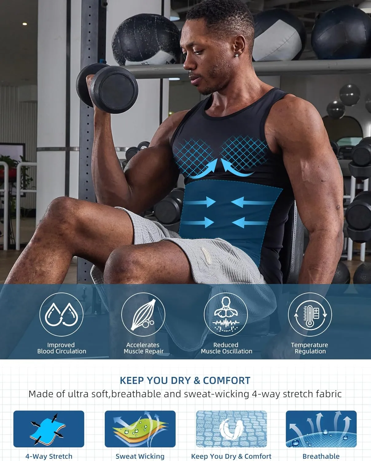KOCLES Compression Shirt Men Slimming Undershirt Body Shaper Vest, Gynecomastia Compression Tank Top, Shapewear Tummy Control
