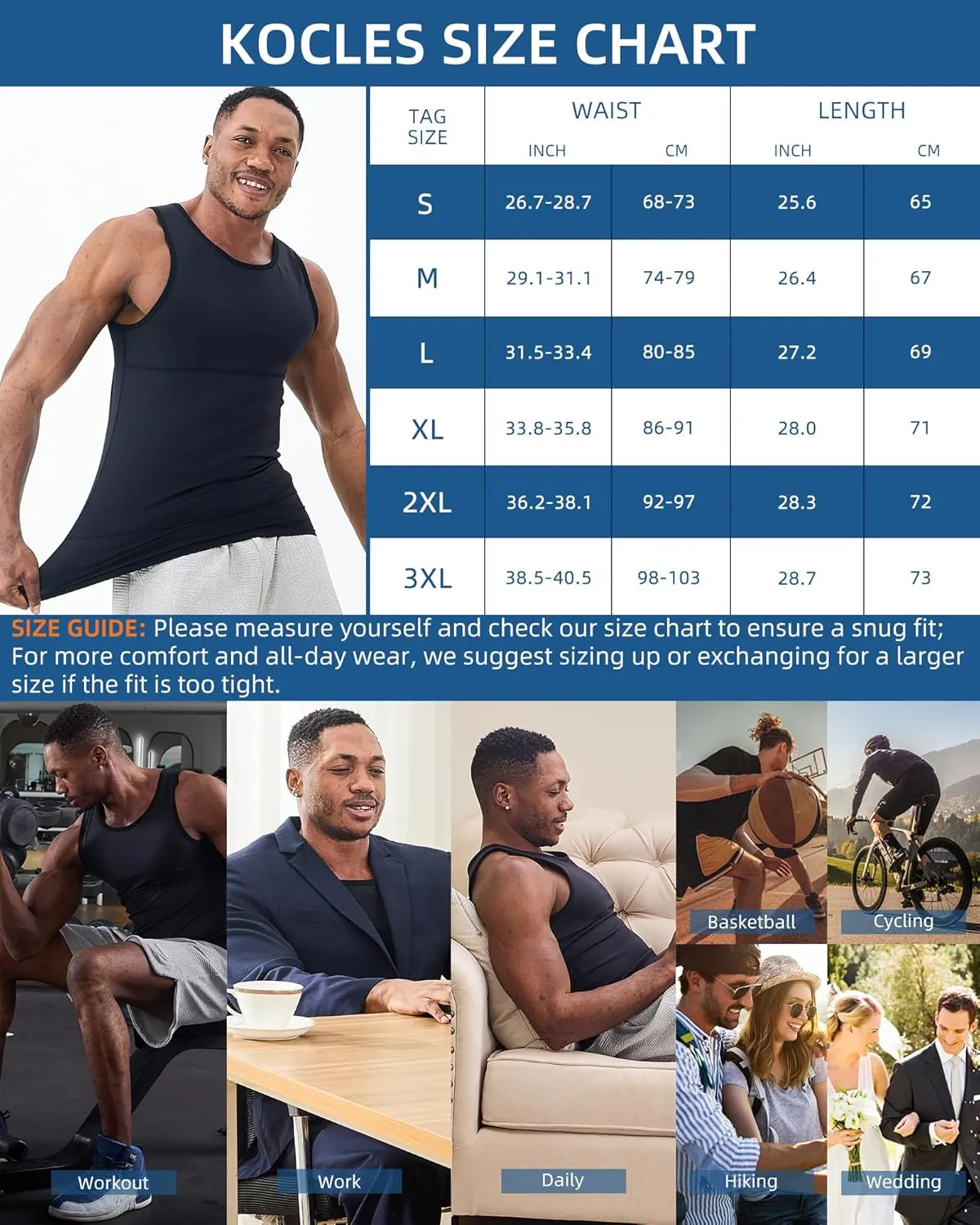 KOCLES Compression Shirt Men Slimming Undershirt Body Shaper Vest, Gynecomastia Compression Tank Top, Shapewear Tummy Control
