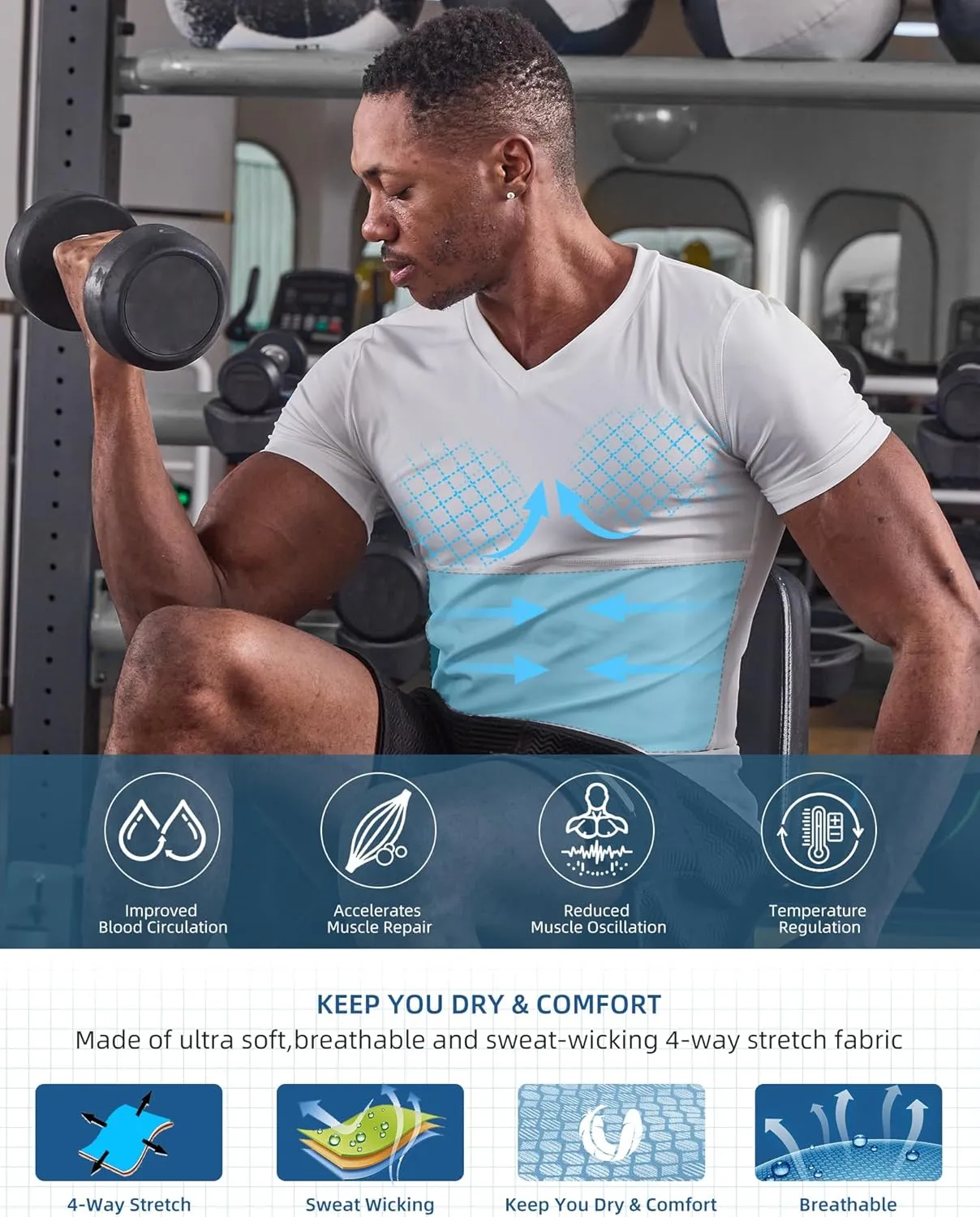 KOCLES Gynecomastia Undershirt V-Neck Chest Compression Shirt for Men Slimming Undershirt Body Shaper Shapewear