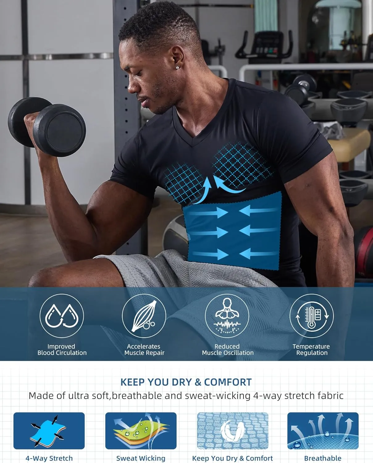 KOCLES Gynecomastia Undershirt V-Neck Chest Compression Shirt for Men Slimming Undershirt Body Shaper Shapewear