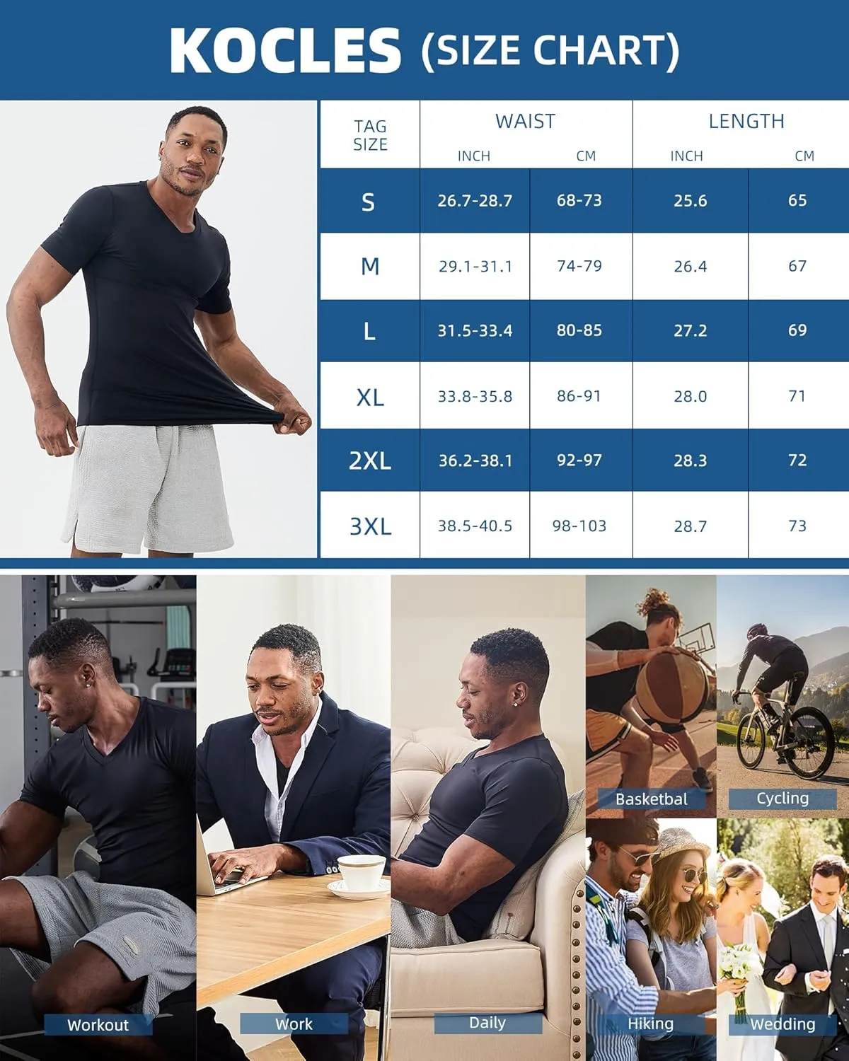 KOCLES Gynecomastia Undershirt V-Neck Chest Compression Shirt for Men Slimming Undershirt Body Shaper Shapewear
