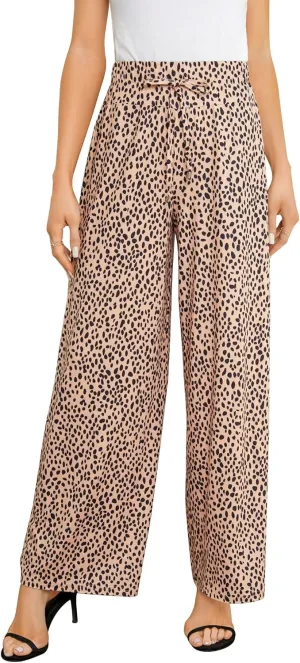 KOJOOIN Women's Wide Leg Pants Casual Palazzo Summer Flowy Pants Elastic High Waist Lounge Drawstring Long Trousers for Women