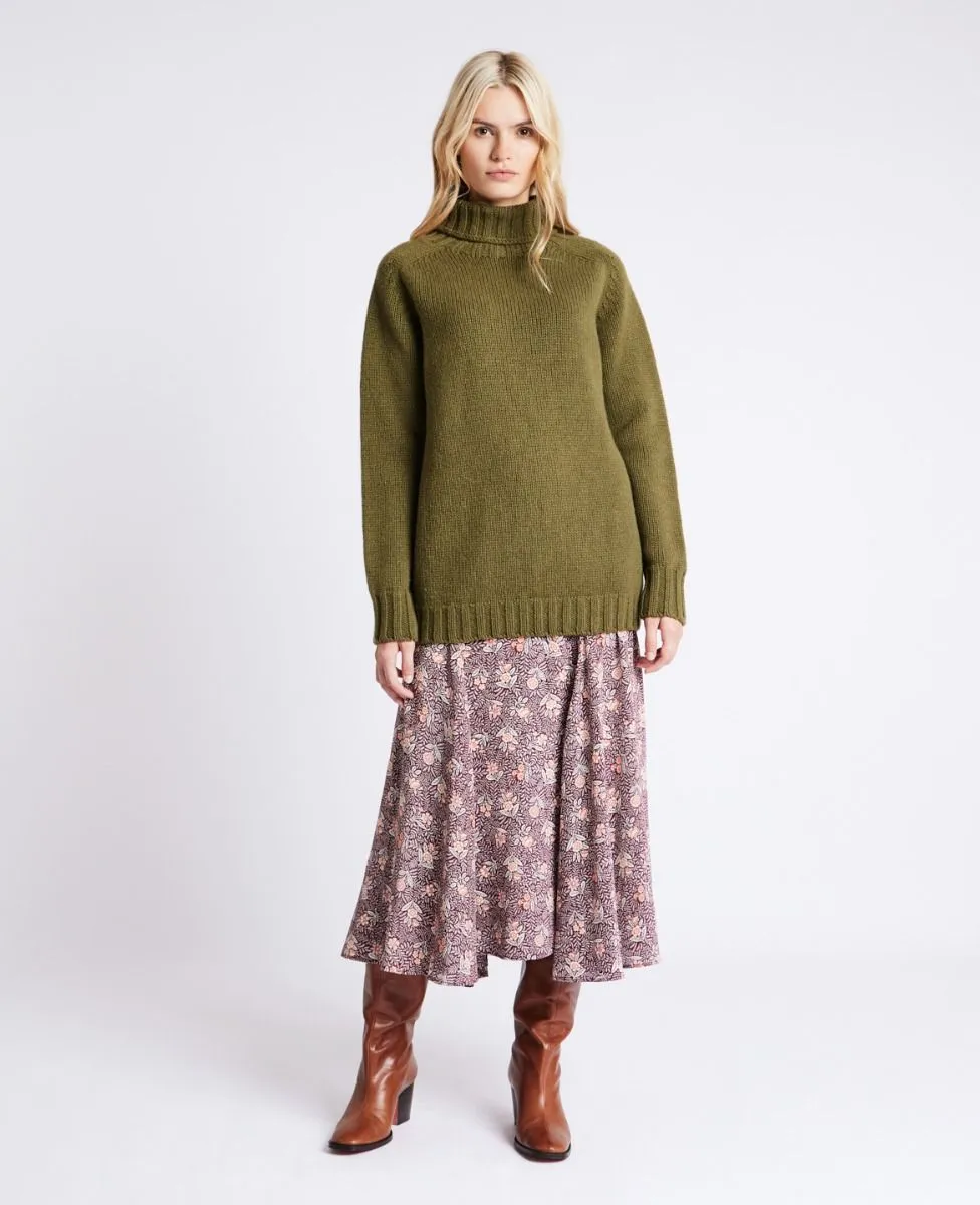 Lambswool Chunky Roll Neck rullekravesweater, olivengrøn
