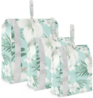 Leaves Hibiscus Flowers Green Packing Cubes for Suitcases 3 Set Lightweight Compression Luggage Packing Organizers for Carry on Suitcase Travel Essentials Luggage Organizer Bags Set