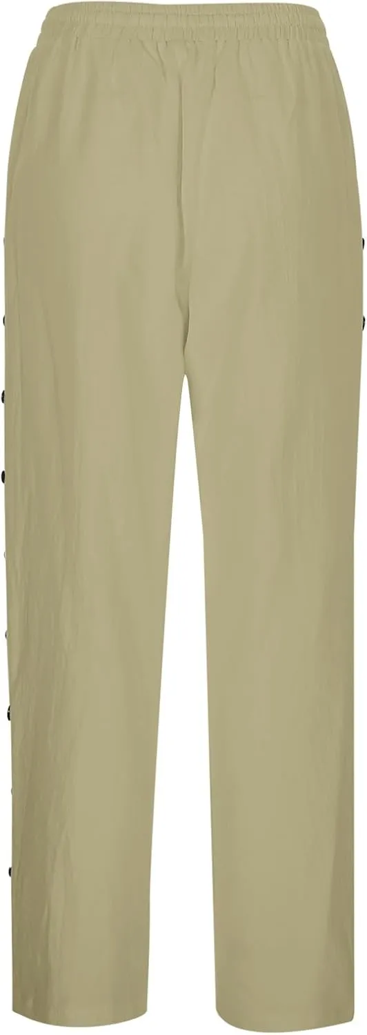 Linen Capris for Women Causal Beach Pants Drawstring Elastic Waist Boyfriend Pants Loose Lightweight Comfy Baggy Summer Pants