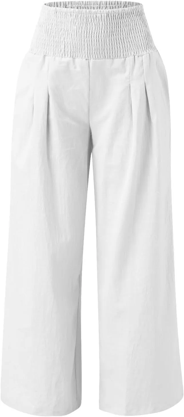 Linen Palazzo Pants for Women Summer Boho Wide Leg Pants High Waist Flowy Trousers 2025 Trendy Beach Vacation Clothes