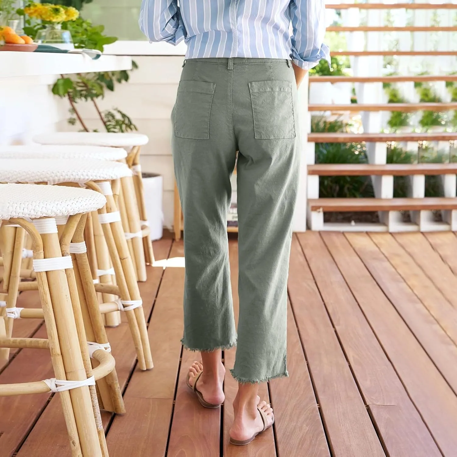 Linen Pants for Women, Casual Pants Linen Straight Leg Peasant Wide Plus