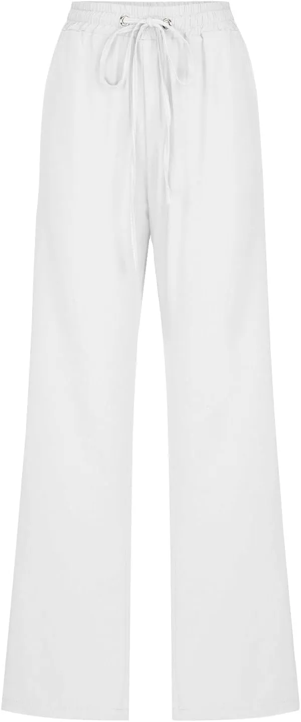 Linen Pants for Women Dressy Casual High Waisted Drawstring Pant Causal Summer Lightweight Straight Leg Lounge Trousers