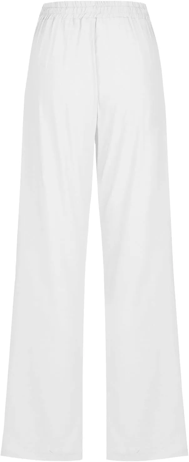 Linen Pants for Women Dressy Casual High Waisted Drawstring Pant Causal Summer Lightweight Straight Leg Lounge Trousers