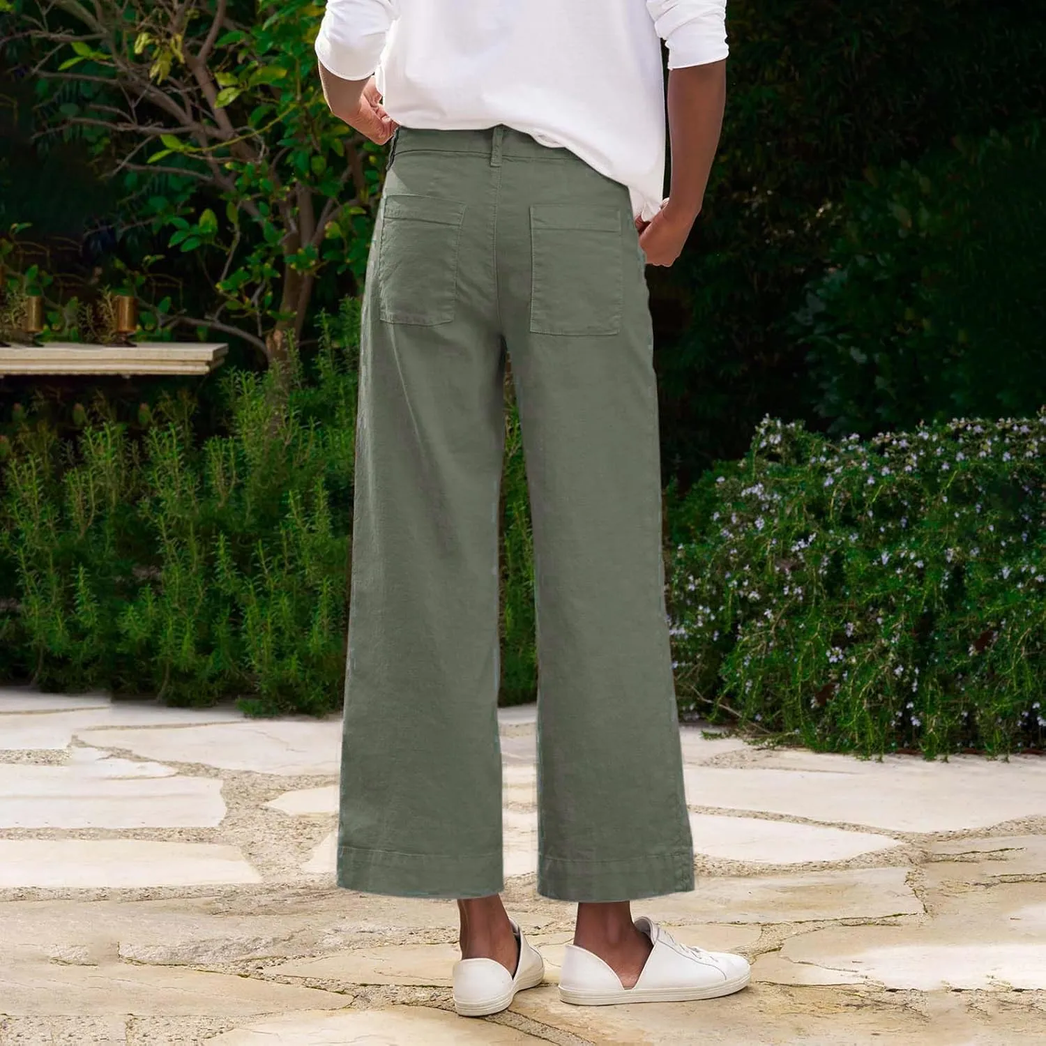 Linen Pants for Women, Linen Casual Pants Straight Leg Peasant Striped Side
