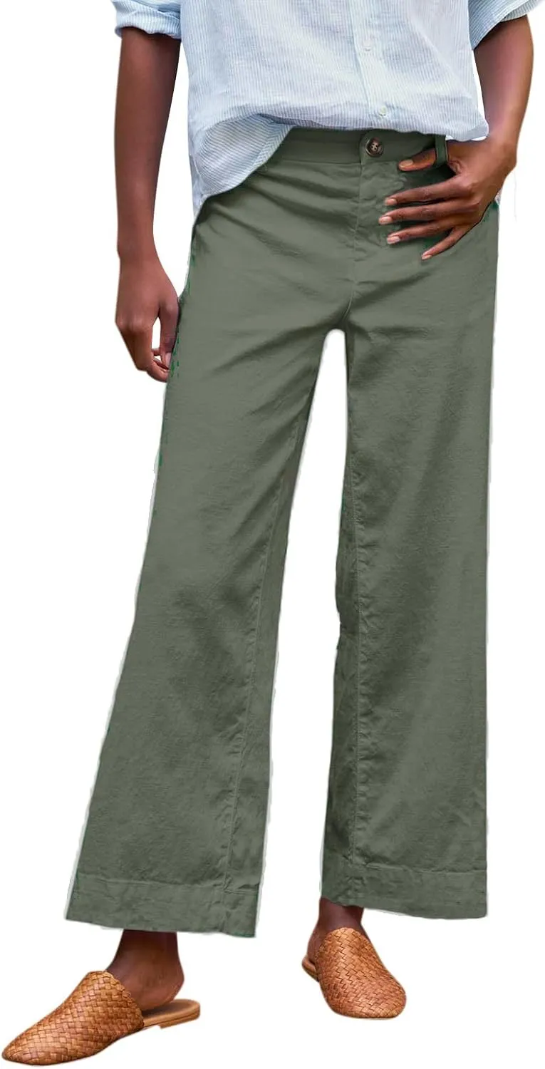 Linen Pants for Women, Linen Casual Pants Straight Leg Peasant Striped Side