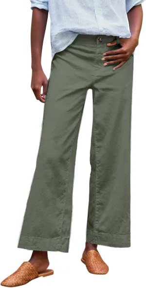 Linen Pants for Women, Linen Casual Pants Straight Leg Peasant Striped Side