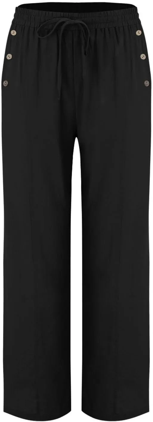 Linen Pants for Women Summer Elastic Waisted Wide Leg Palazzo Drawsting Pants Loose Beach Vacation Trousers