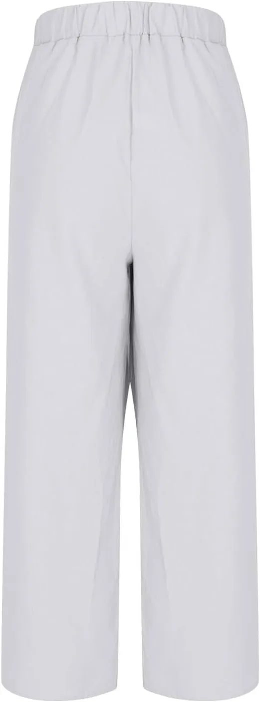 Linen Pants Women Fashion Casual Loose Elastic Waist Button Trousers Full Length Pants Summer Pants for Women 2025