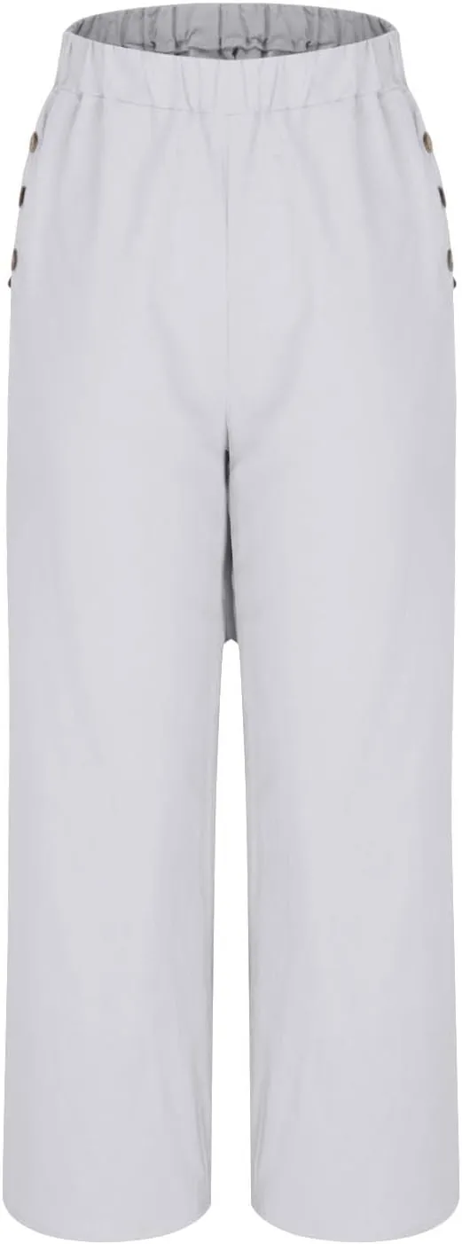 Linen Pants Women Fashion Casual Loose Elastic Waist Button Trousers Full Length Pants Summer Pants for Women 2025