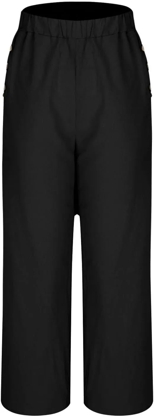 Linen Pants Women Fashion Casual Loose Elastic Waist Button Trousers Full Length Pants Summer Pants for Women 2025