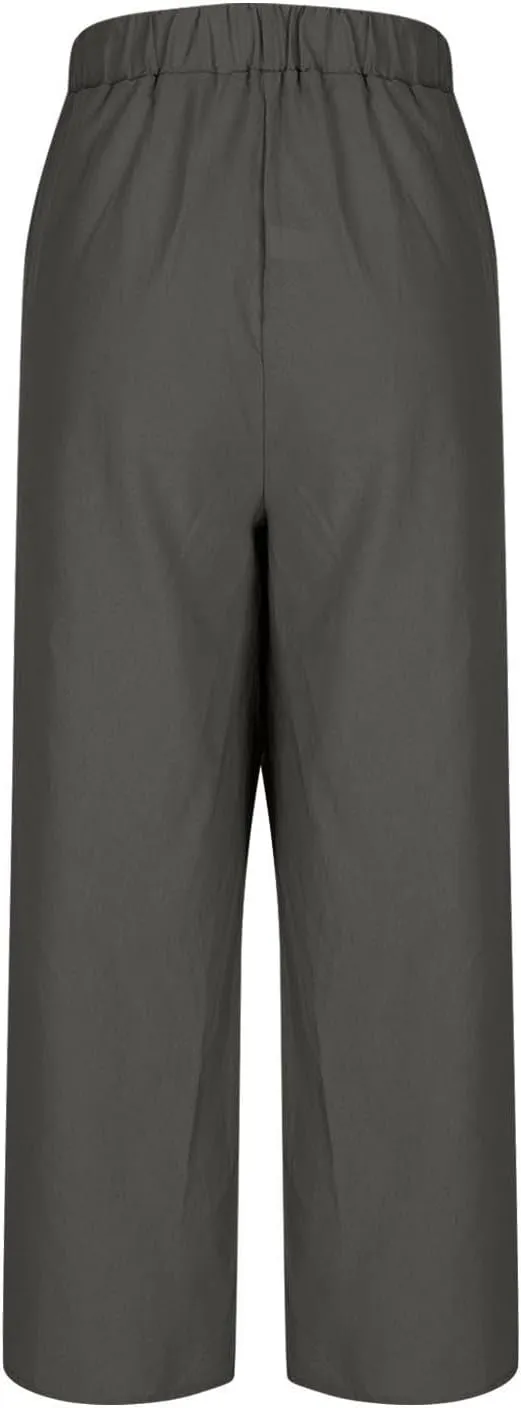 Linen Pants Women Fashion Casual Loose Elastic Waist Button Trousers Full Length Pants Summer Pants for Women 2025