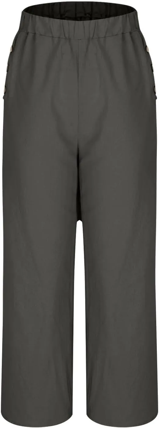 Linen Pants Women Fashion Casual Loose Elastic Waist Button Trousers Full Length Pants Summer Pants for Women 2025