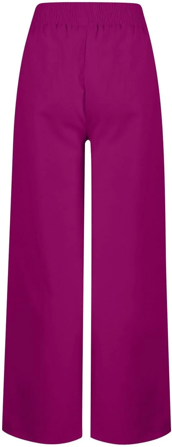 Linen Pants Women, Yoga Beach Wide Leg Palazzo Pants Tall High Waisted Pull On Stretch Waist Lounge Trousers Slacks