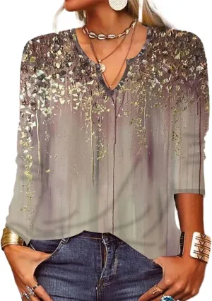 Long Sleeve Shirt Women Fall V-Neck 2025 Spring Hippie Top Western Casual Long Sleeve Floral Boho Shirts