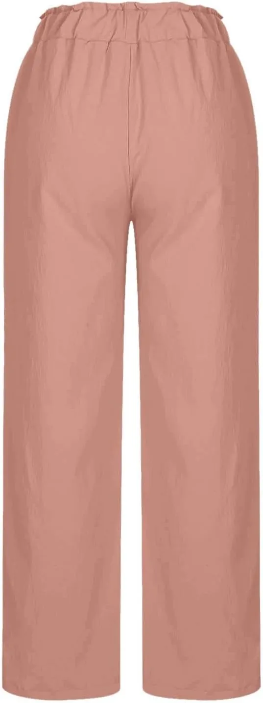 Long Yoga Pants for Women Casual Wide Leg Palazzo Cotton Linen High Waisted Long Pants Smocked Lounge Trousers