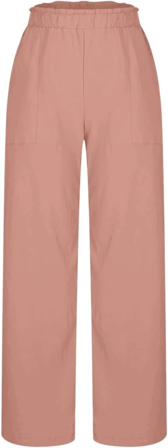 Long Yoga Pants for Women Casual Wide Leg Palazzo Cotton Linen High Waisted Long Pants Smocked Lounge Trousers