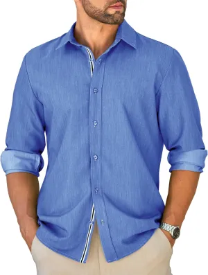 MAPICK Mens Casual Button Down Denim Shirts Long Sleeve Untucked Stretch Wrinkle-Free Dress Shirt