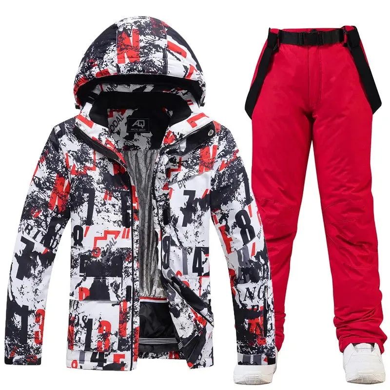 Men Classical Printed Ski Snowboard Insulated Jacket & Bib Pants
