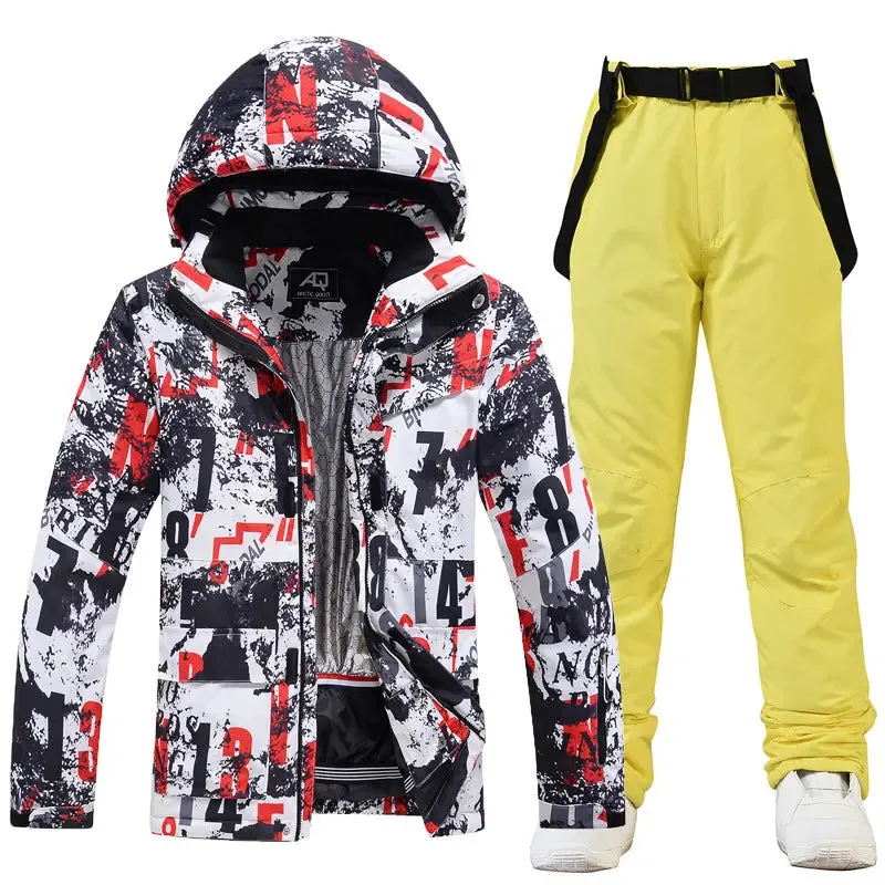 Men Classical Printed Ski Snowboard Insulated Jacket & Bib Pants