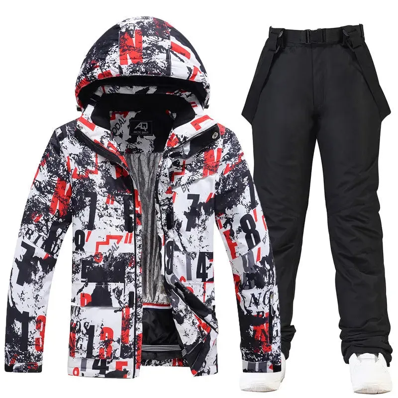 Men Classical Printed Ski Snowboard Insulated Jacket & Bib Pants