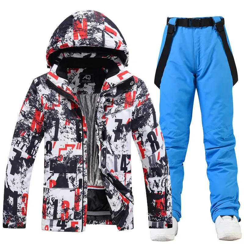 Men Classical Printed Ski Snowboard Insulated Jacket & Bib Pants