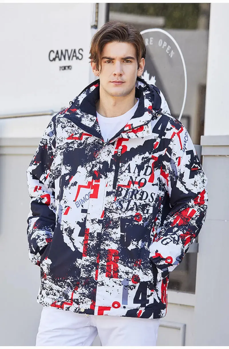 Men Classical Printed Ski Snowboard Insulated Jacket & Bib Pants