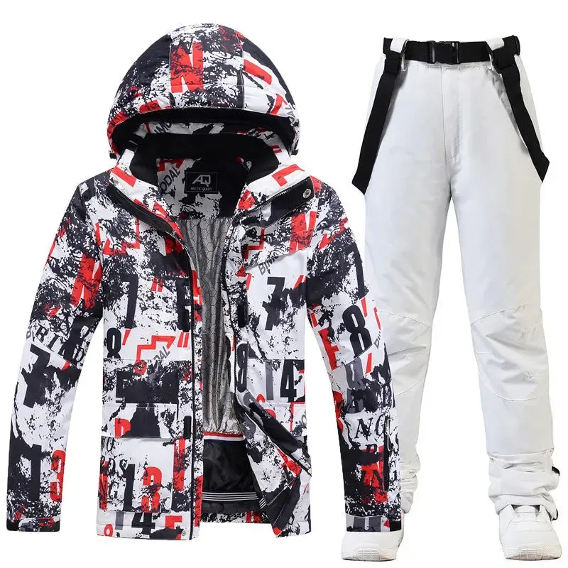 Men Classical Printed Ski Snowboard Insulated Jacket & Bib Pants