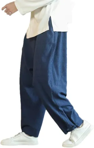 Men Harajuku Harem Pants Vintage Casual Jogging Trousers Elastic Waist Wide-Leg Casual Pants