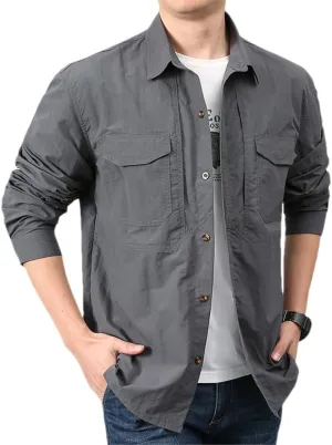 Men Outdoor Tactical Hiking Shirts Long Sleeve Cargo Quick Dry Military Combat Hunting Fishing Shirt