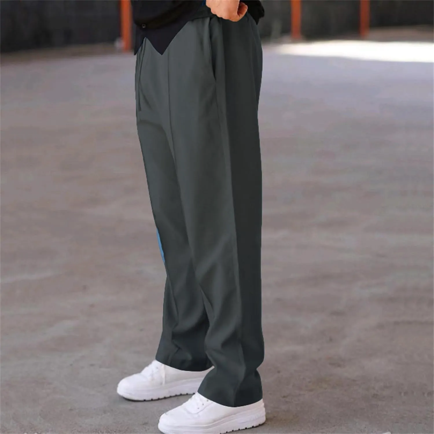 Men's Classic Chino Pants Bottom Sweatpants Cotton Linen Yoga Pants Solid Color Casual Trousers with Pockets