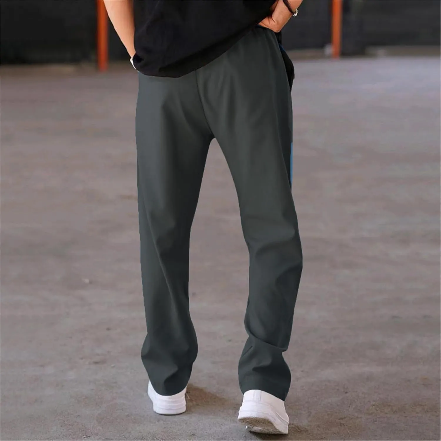Men's Classic Chino Pants Bottom Sweatpants Cotton Linen Yoga Pants Solid Color Casual Trousers with Pockets