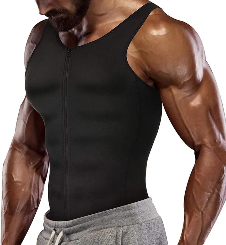 Mens Compression Shirt Belly Slimming Body Shaper Waist Trainer Vest Sleeveless Zipper Undershirt Tank Top Shapewear