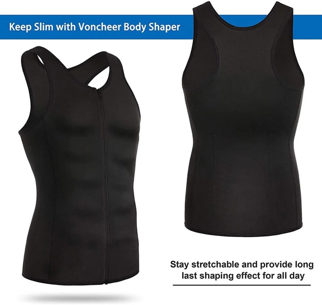 Mens Compression Shirt Belly Slimming Body Shaper Waist Trainer Vest Sleeveless Zipper Undershirt Tank Top Shapewear
